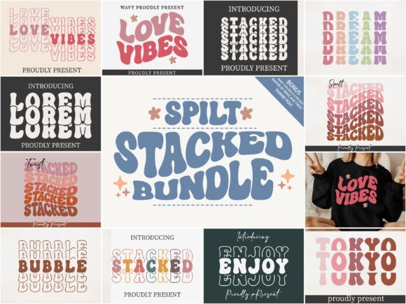 Spilt Stacked Bundle: A Groovy Display Font for Editorial Design